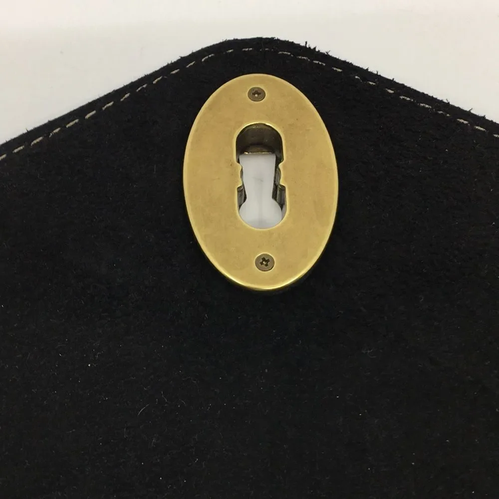 NWT Fossil Austin Clutch Black Leather Brass Hardware Removeavke Wristlet Strap